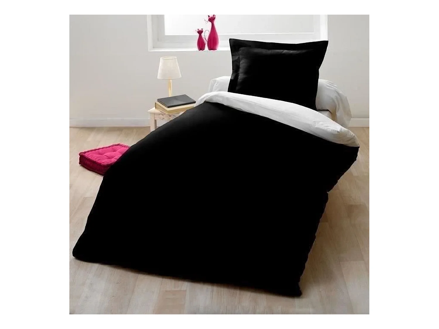 Parure housse de couette - 140 x 200 cm - 100% Coton - Bicolore Noir et blanc