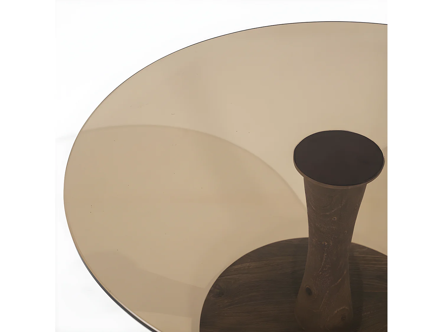 Boogie - Table à manger 4 personnes ronde en verre et bois de manguier - Bois foncé