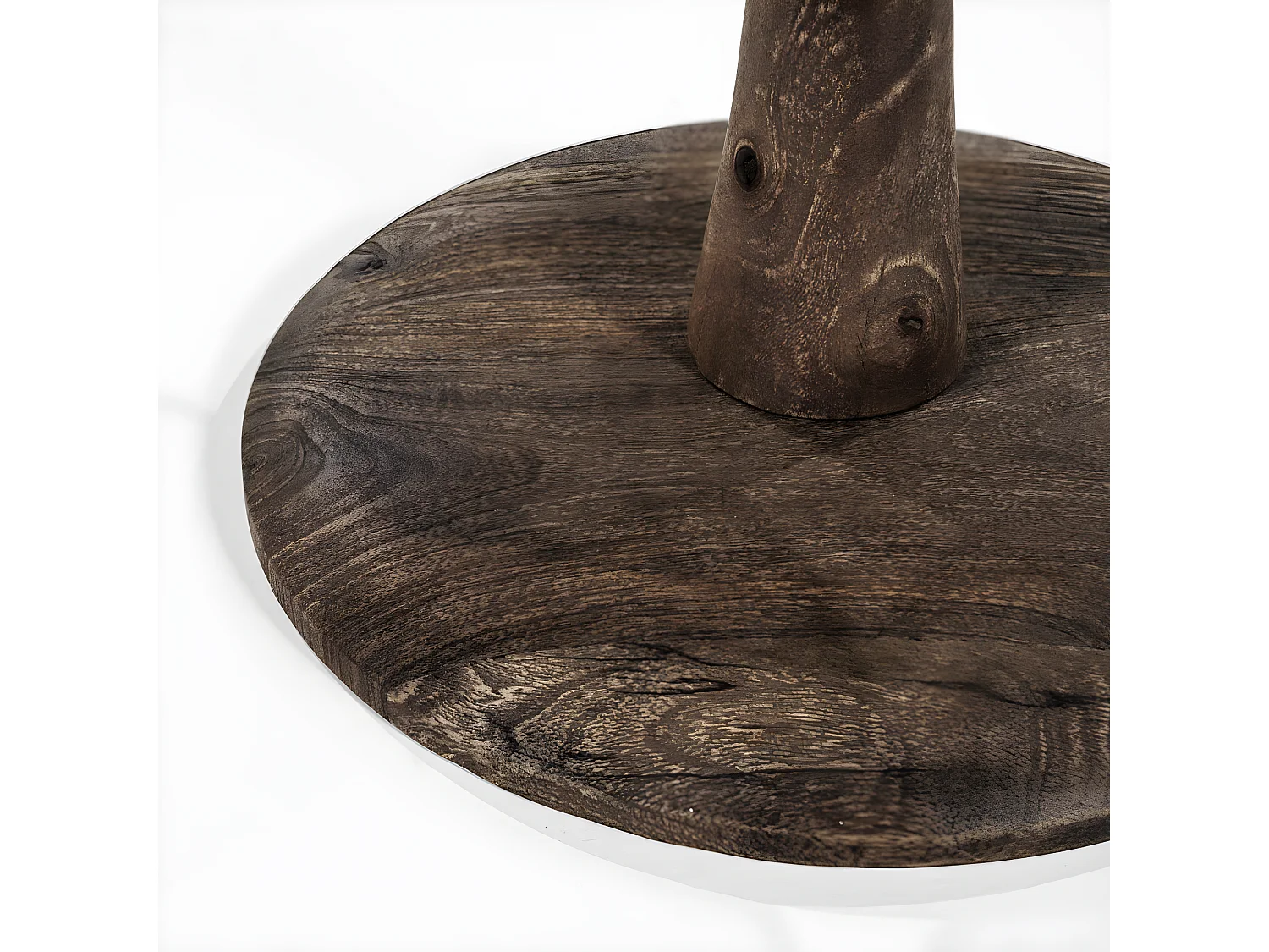 Boogie - Table à manger 4 personnes ronde en verre et bois de manguier - Bois foncé