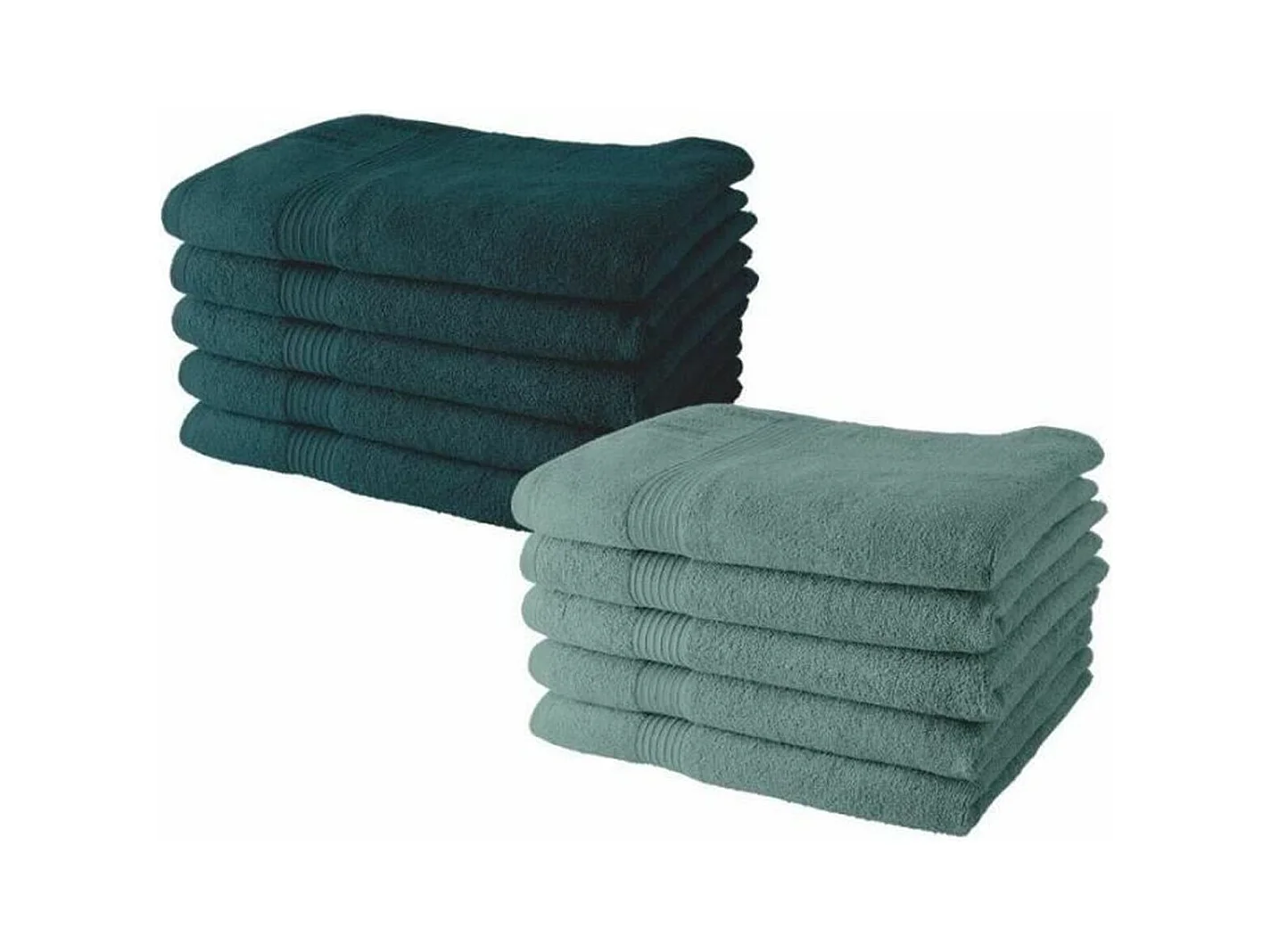 10 serviettes de Toilette 50 x 90 cm5 paon + 5 celadon