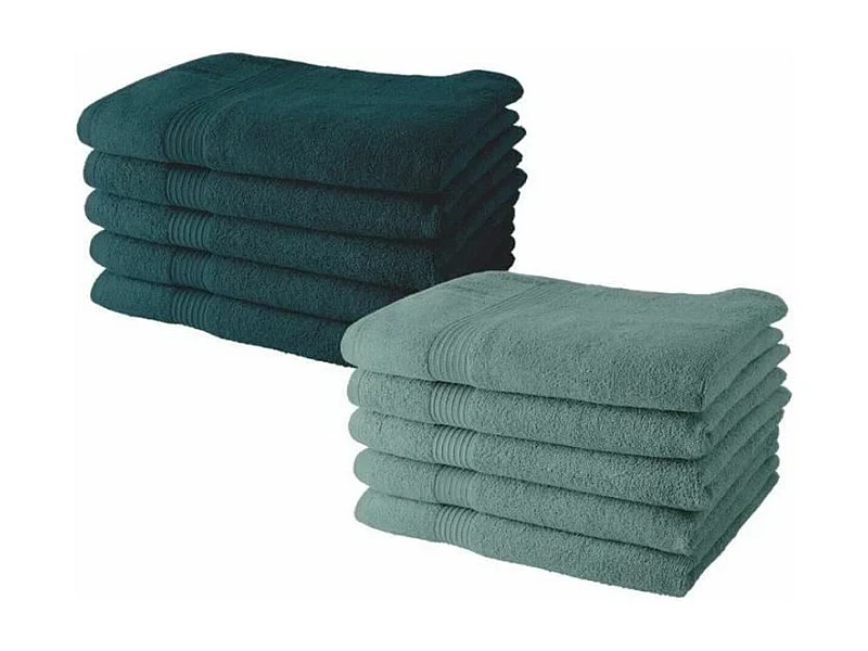 10 serviettes de Toilette 50 x 90 cm5 paon + 5 celadon