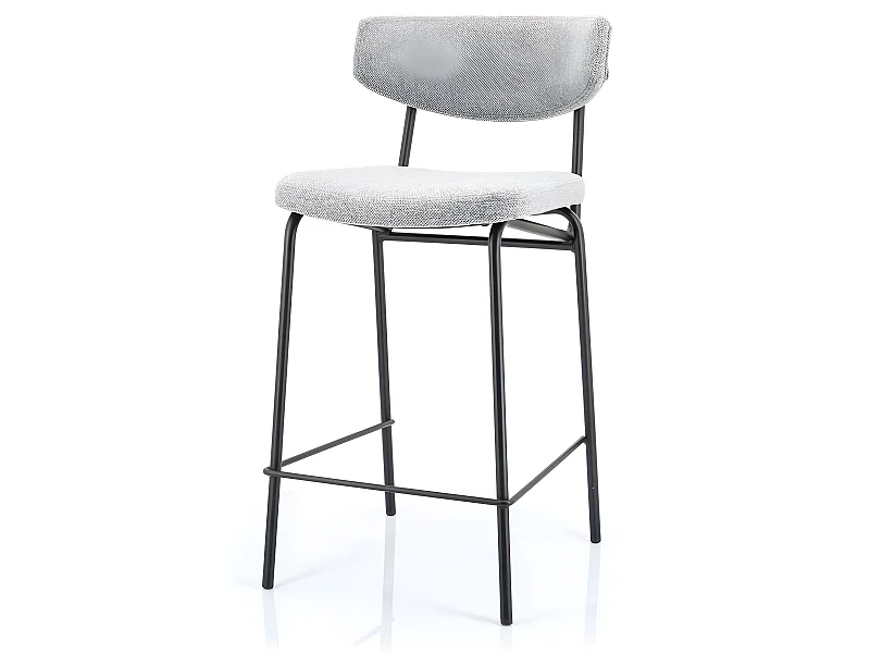 Crockett - Lot de 2 chaises de bar en tissu et métal H66cm - Gris
