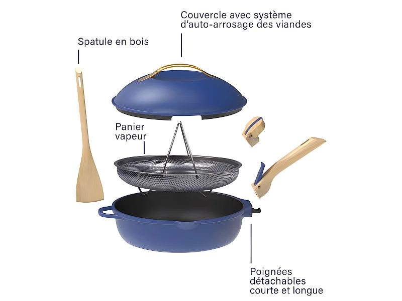 8-in-1 pan van gerecycled metaal saffier Ø 28 cm, La Fabuleuse