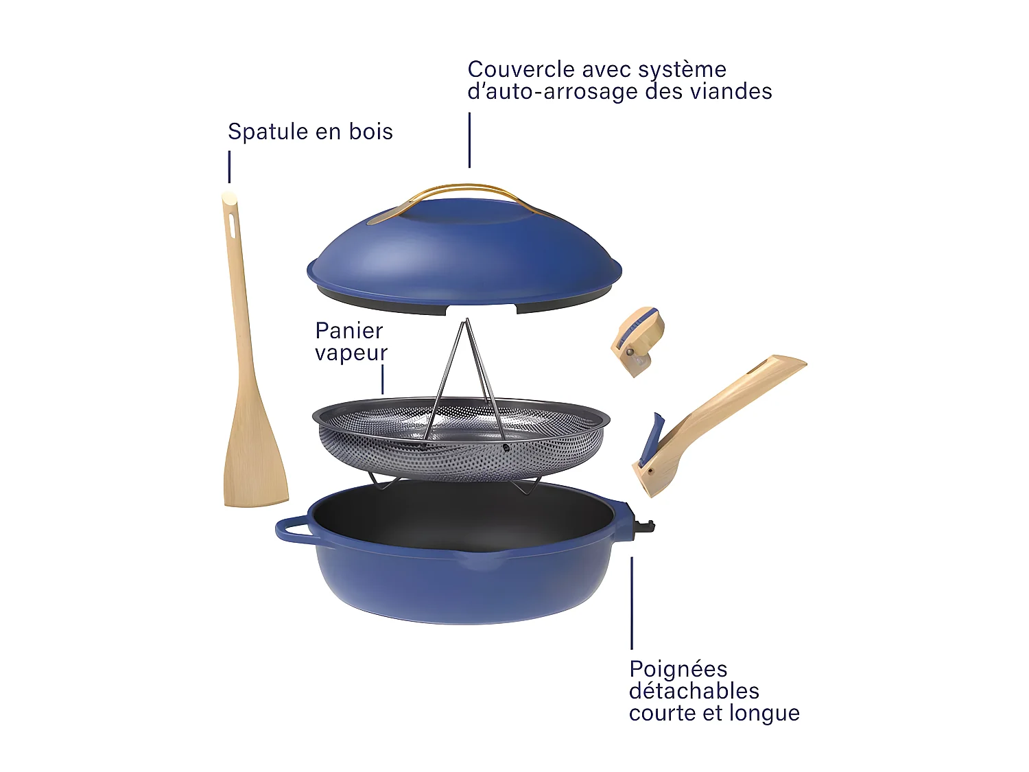 Frigideira 8 em 1 de metal reciclado safira D28 cm, La Fabuleuse