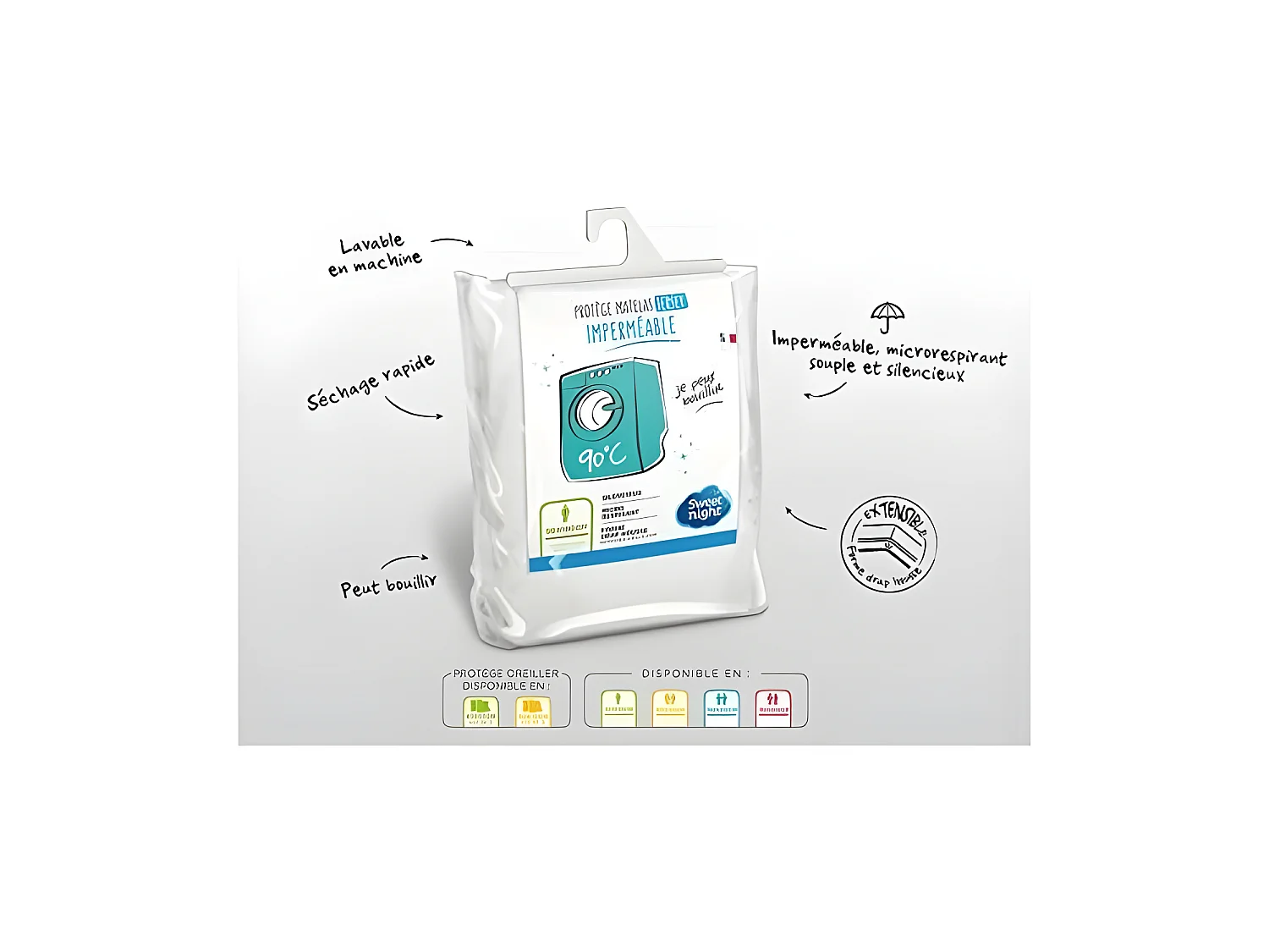 SWEETNIGHT Protege-matelas AXEL - Imperméable - Blanc - 140 x 190 / 200 cm