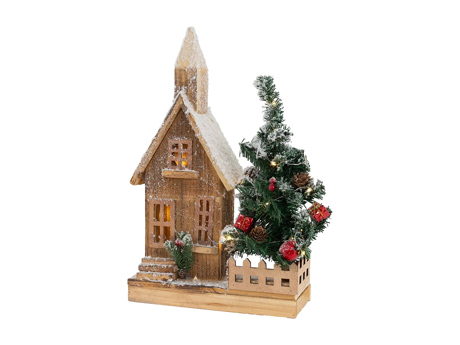 Casetta di Natale con luci decorazione in legno ornamento a batteria 27x11x44 cm