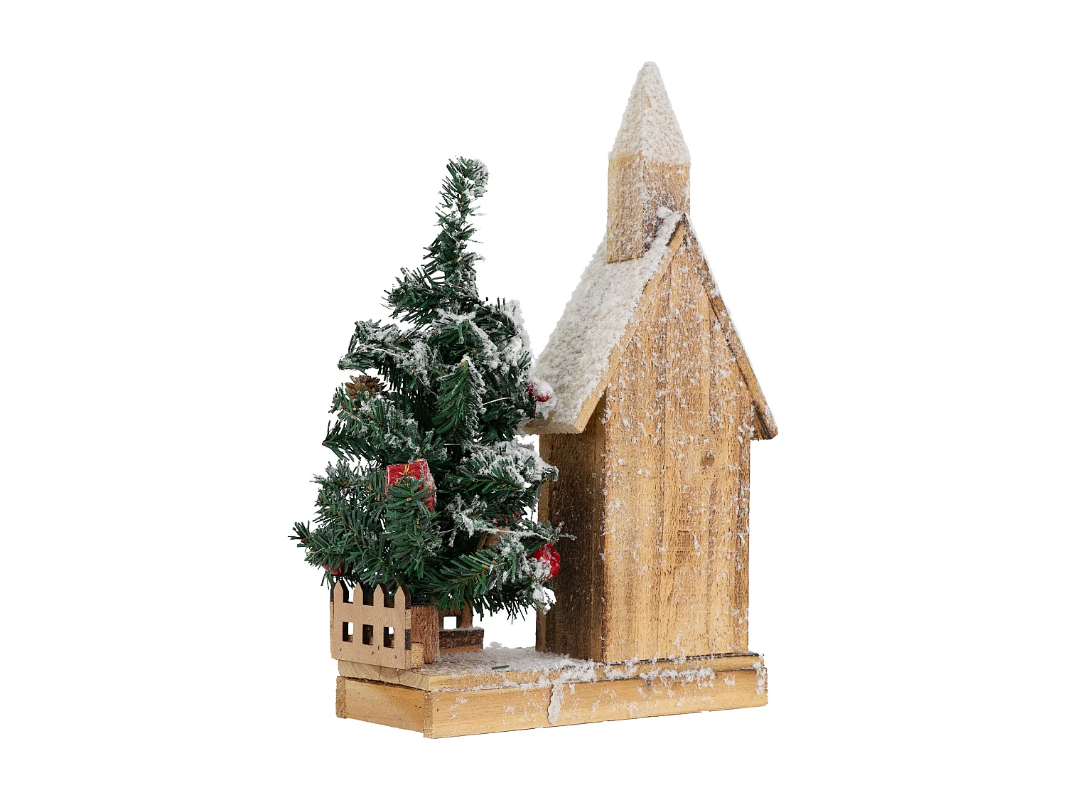 Casetta di Natale con luci decorazione in legno ornamento a batteria 27x11x44 cm