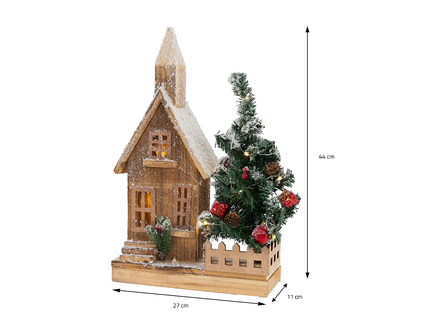 Casetta di Natale con luci decorazione in legno ornamento a batteria 27x11x44 cm