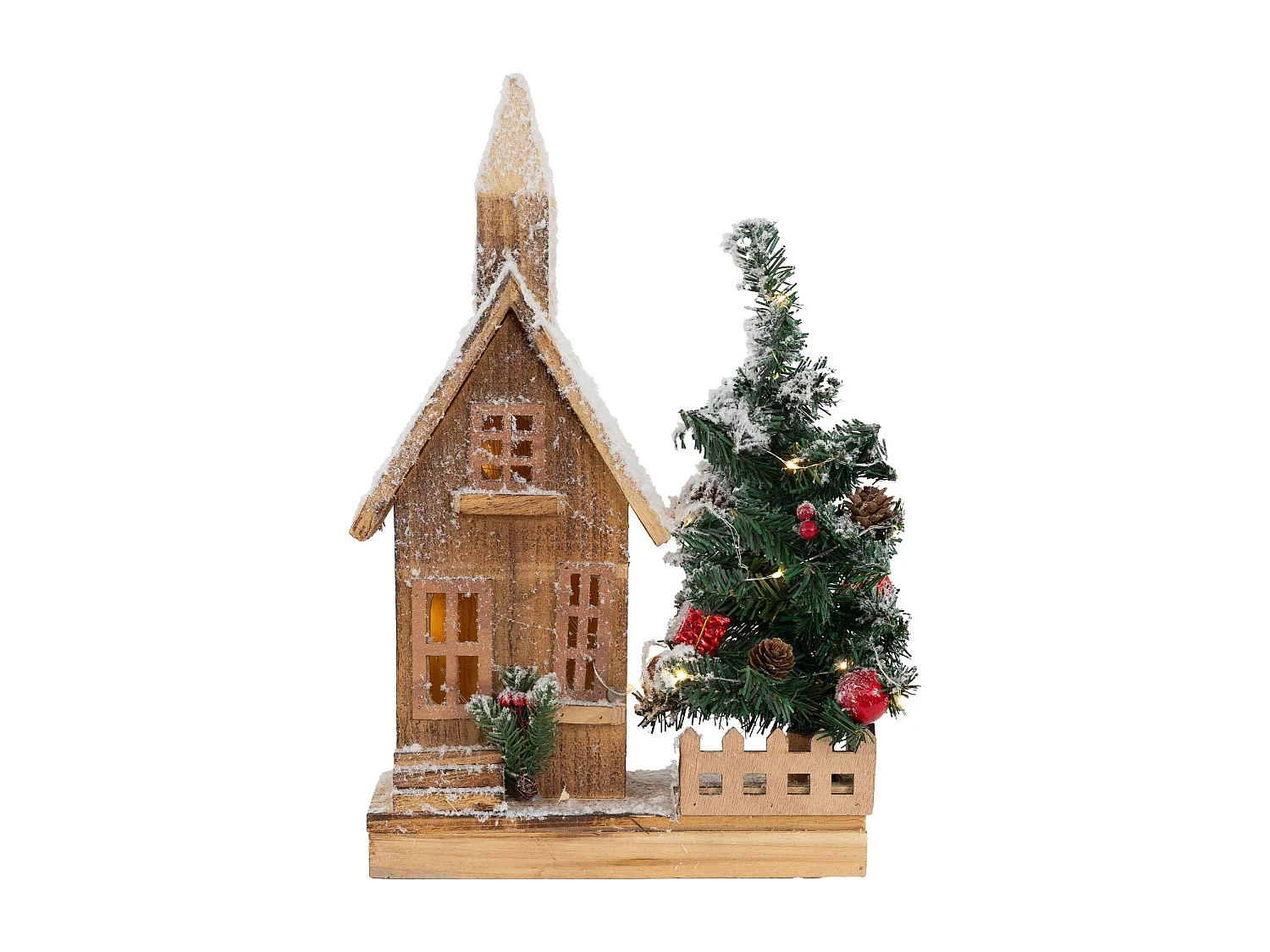 Maison de Noël décoration hiver LED ornement en bois avec minuterie 27x11x44 cm