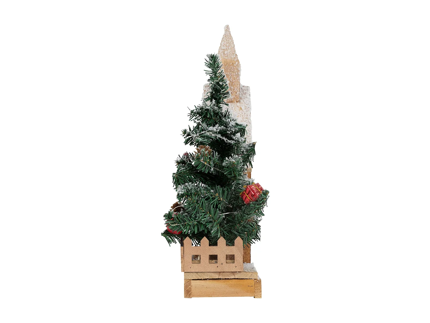 Maison de Noël décoration hiver LED ornement en bois avec minuterie 27x11x44 cm