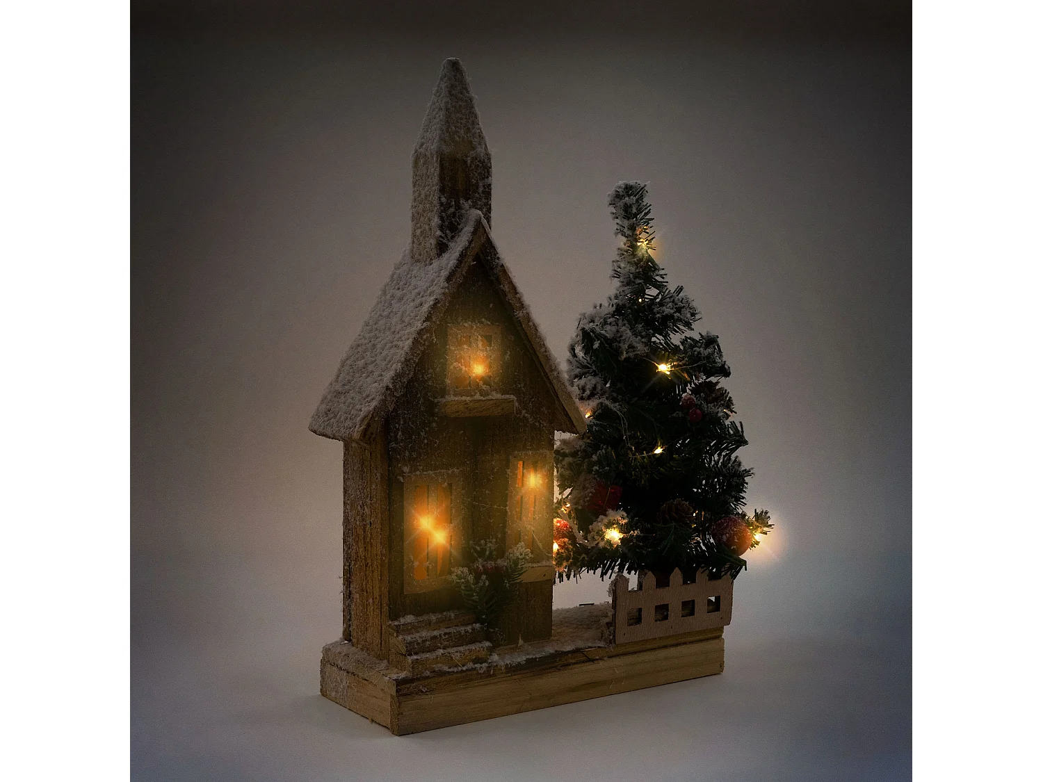 Maison de Noël décoration hiver LED ornement en bois avec minuterie 27x11x44 cm