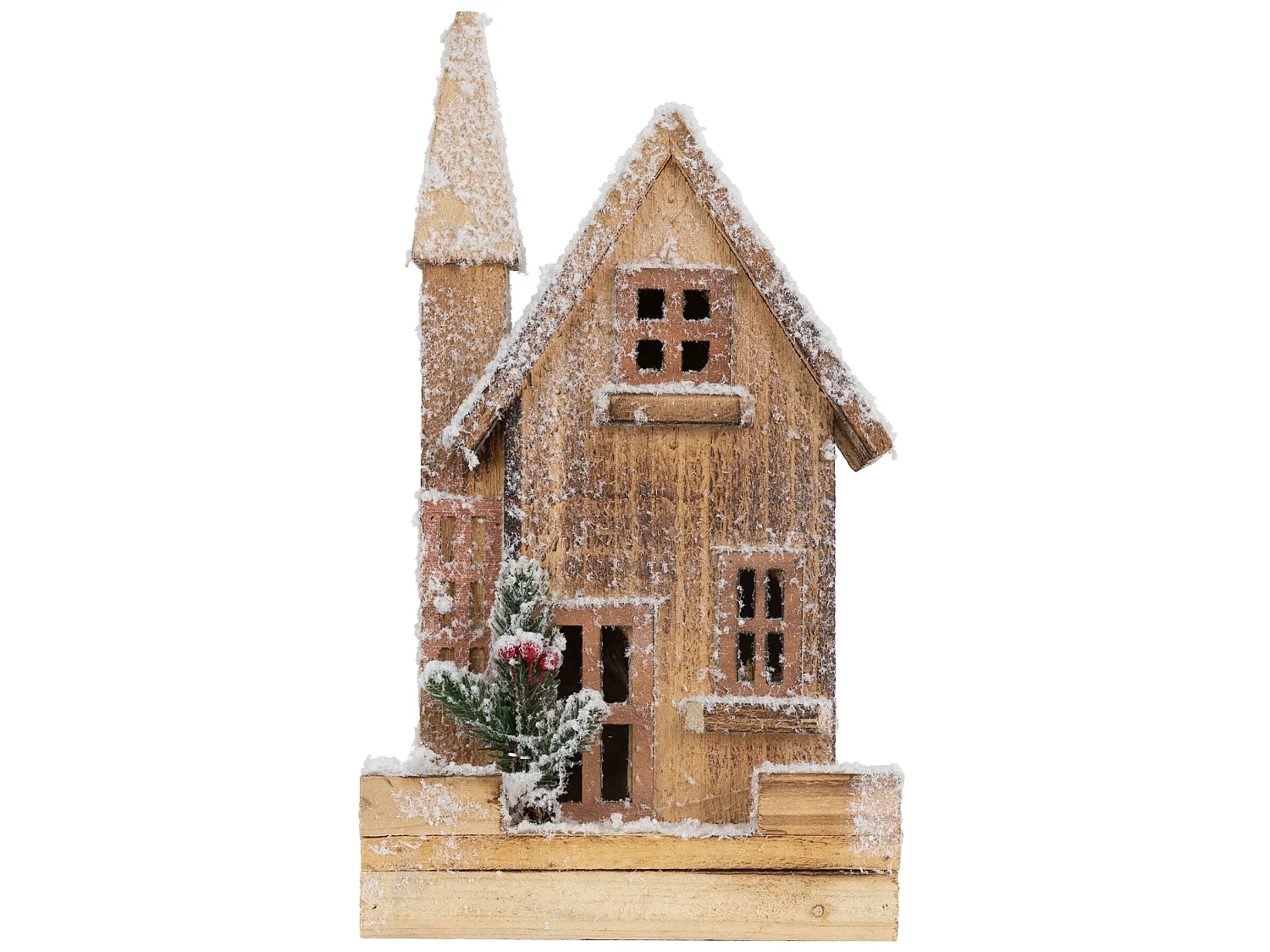 Maison de Noël décoration d'hiver LED ornement en bois avec minuterie 19x9x33 cm