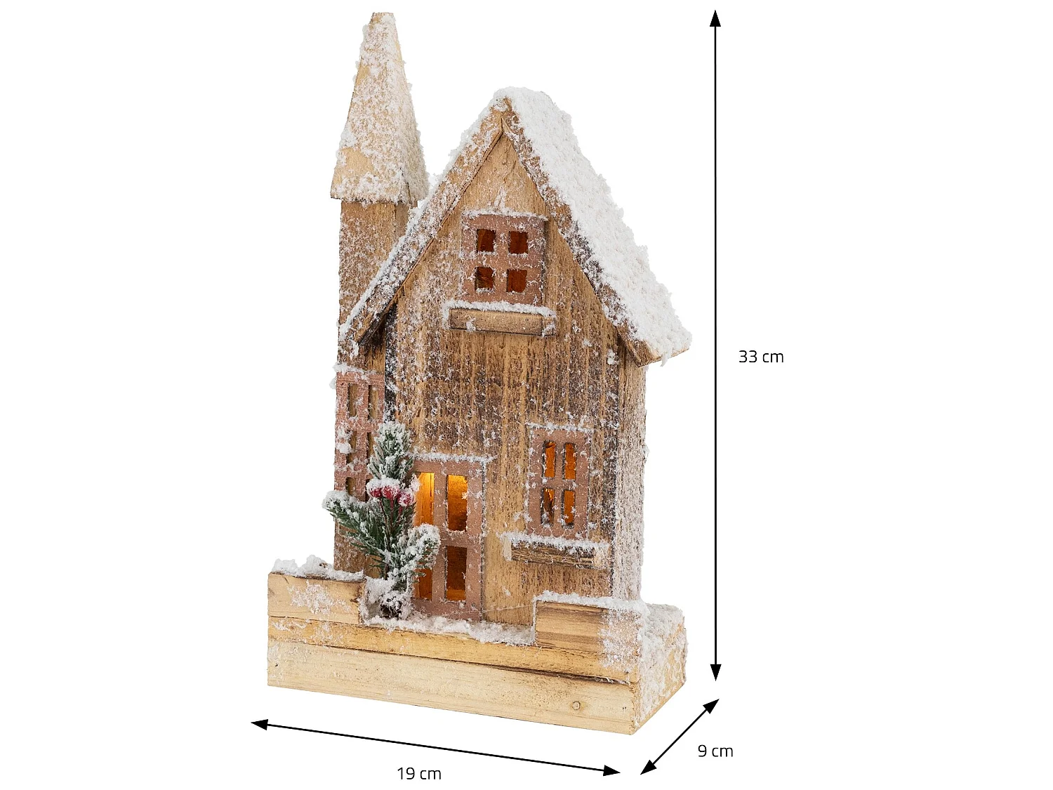 Maison de Noël décoration d'hiver LED ornement en bois avec minuterie 19x9x33 cm