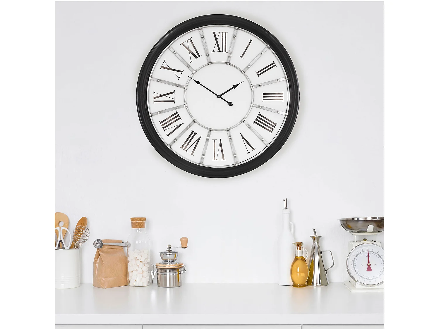 Horloge murale design vintage chiffres romains design Göteborg Ø 71cm bois/métal