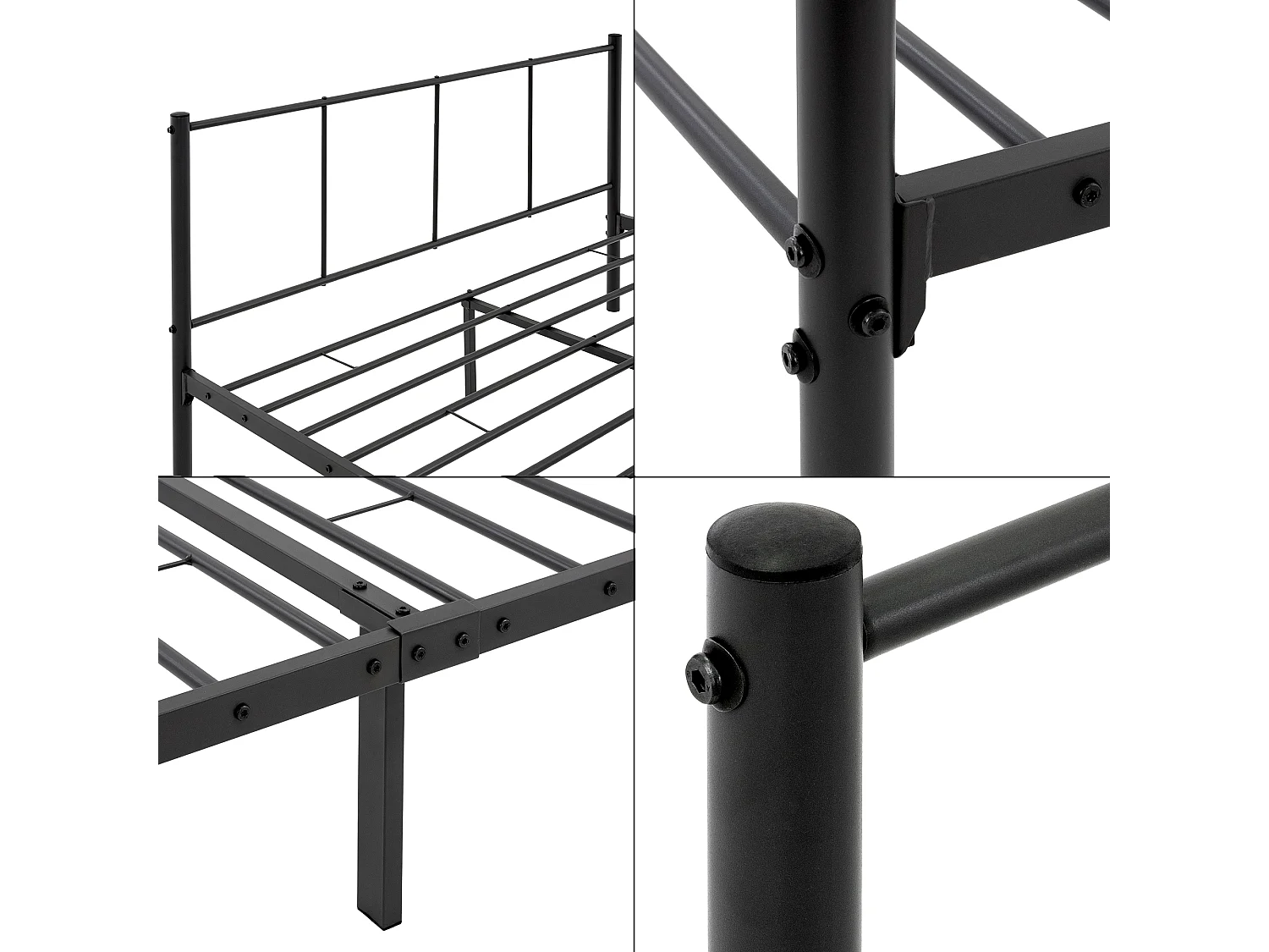 Cadre de lit noir métal 140x200cm sommier à lattes à barreaux chambre à coucher