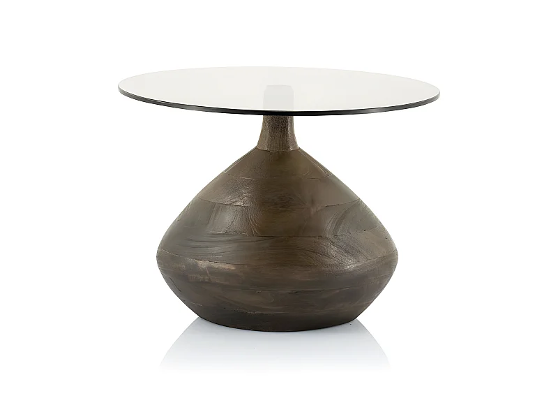 Bond - Table d'appoint en verre et bois ø50cm - Couleur - Bois foncé