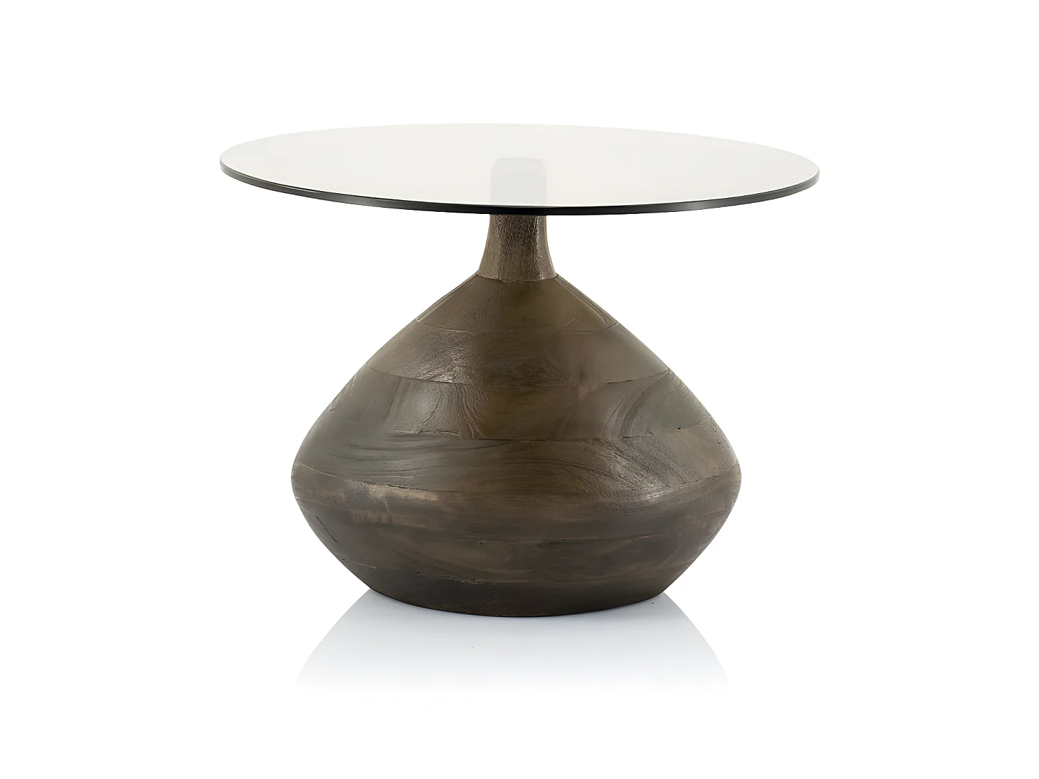 Bond - Table d'appoint en verre et bois ø50cm - Couleur - Bois foncé