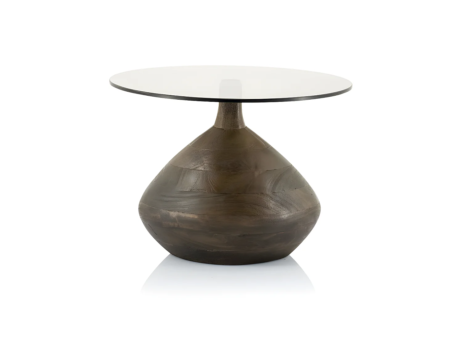 Bond - Table d'appoint en verre et bois ø50cm - Couleur - Bois foncé