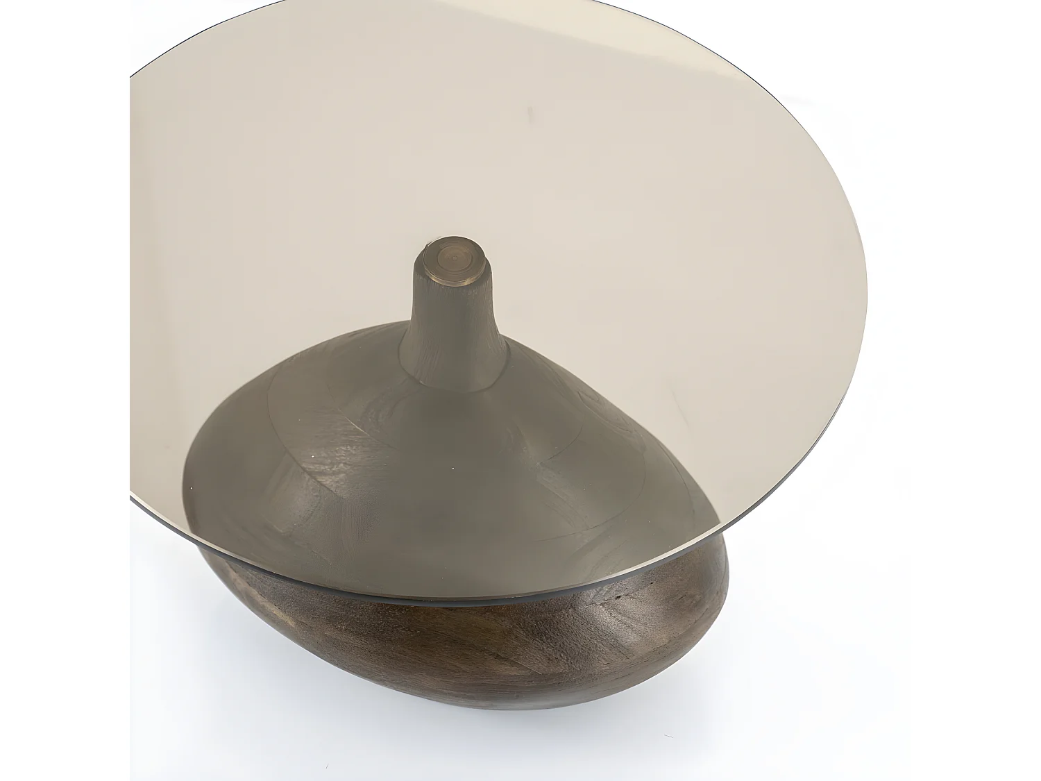 Bond - Table d'appoint en verre et bois ø50cm - Couleur - Bois foncé