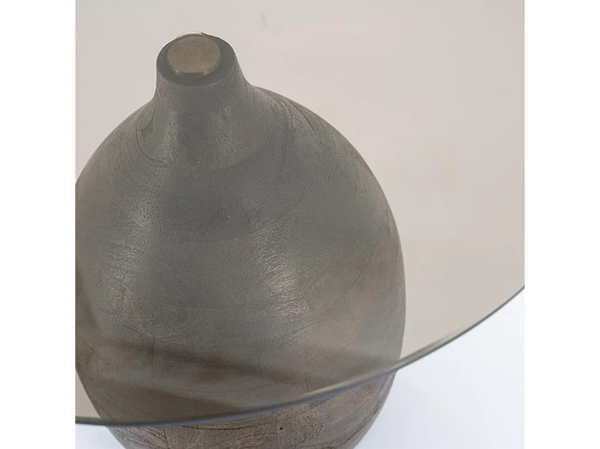 Bond - Table basse en verre et bois ø60cm - Couleur - Bois foncé