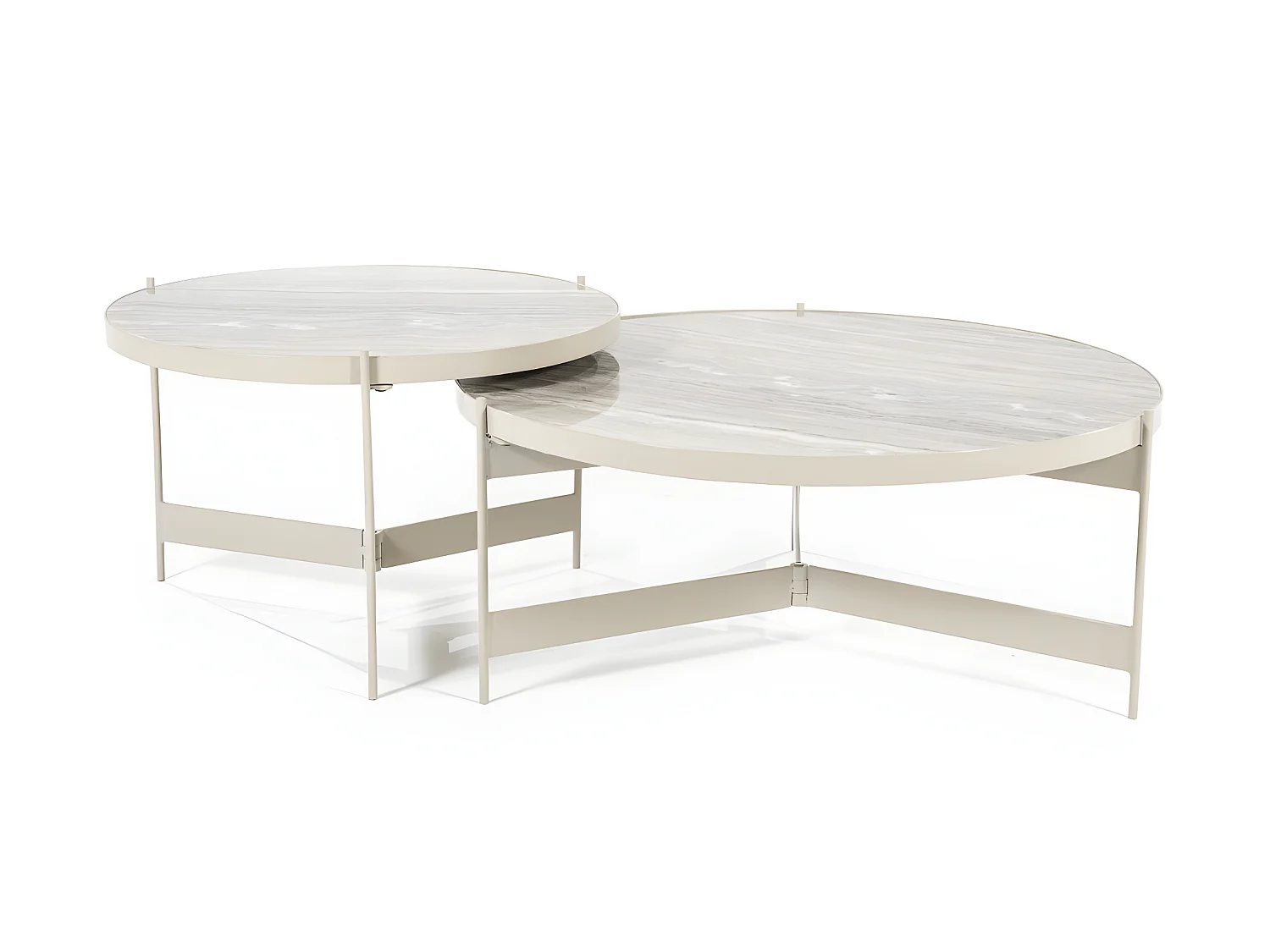 Sib - Lot de 2 tables basses rondes en marbre et métal - Ivoire