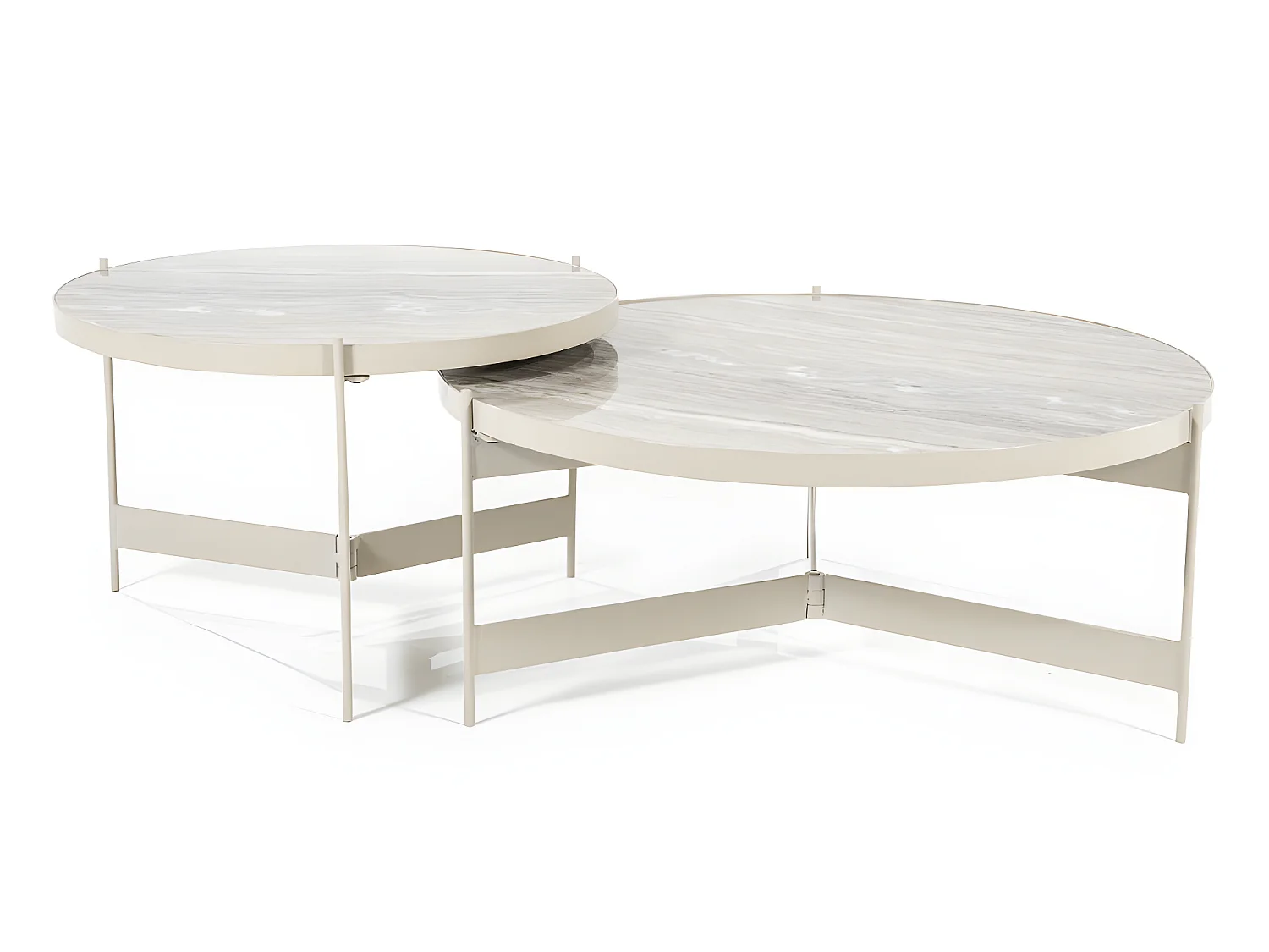 Sib - Lot de 2 tables basses rondes en marbre et métal - Ivoire