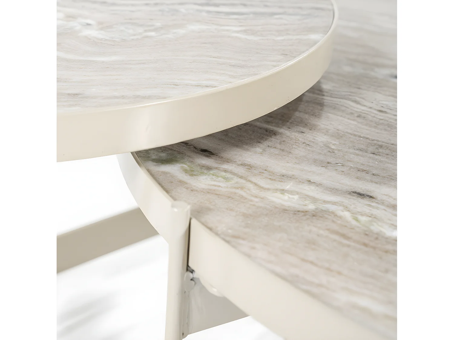 Sib - Lot de 2 tables basses rondes en marbre et métal - Ivoire