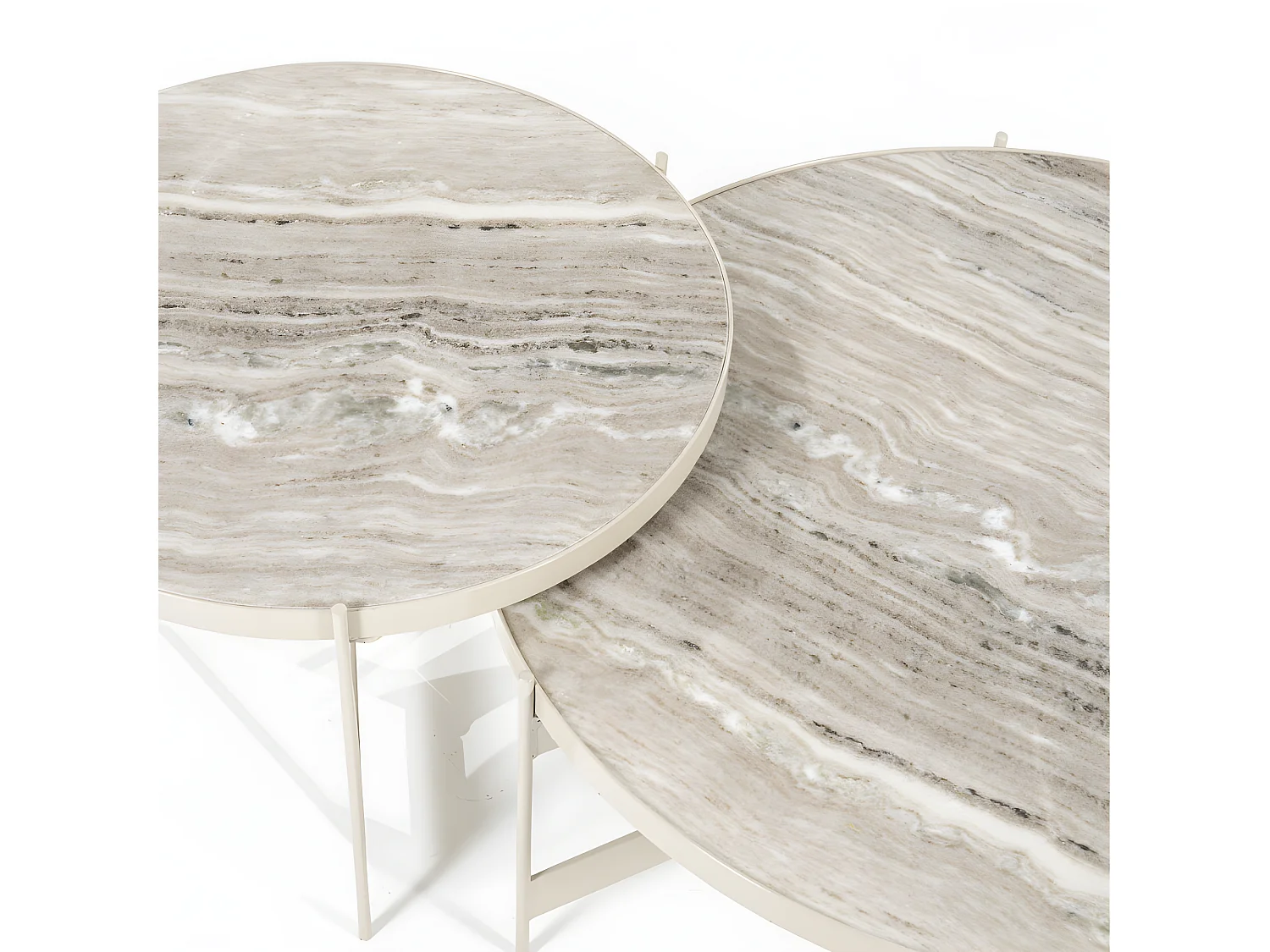 Sib - Lot de 2 tables basses rondes en marbre et métal - Ivoire