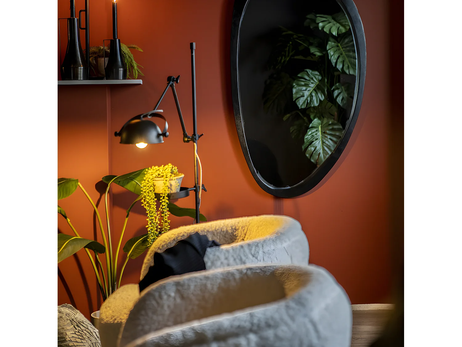 Plecto - Miroir organique en bois - Noir