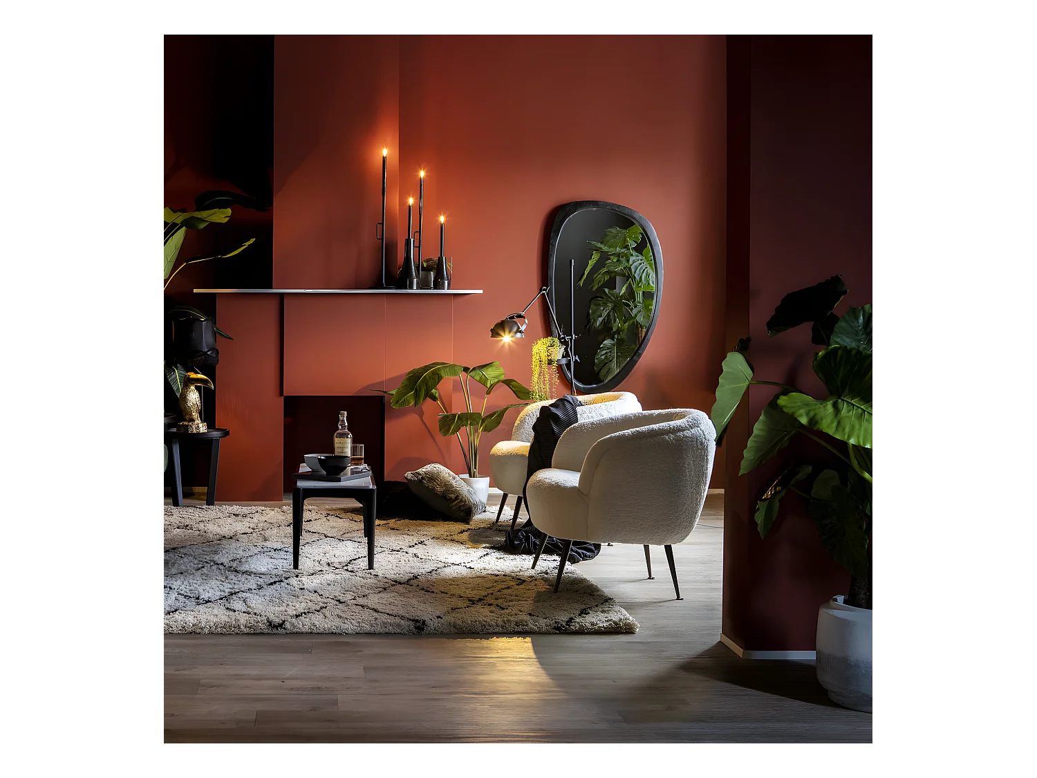 Plecto - Miroir organique en bois - Bois foncé
