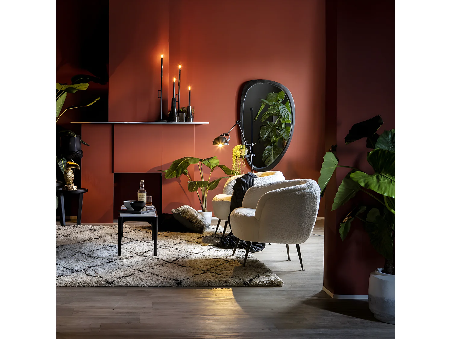 Plecto - Miroir organique en bois - Bois foncé