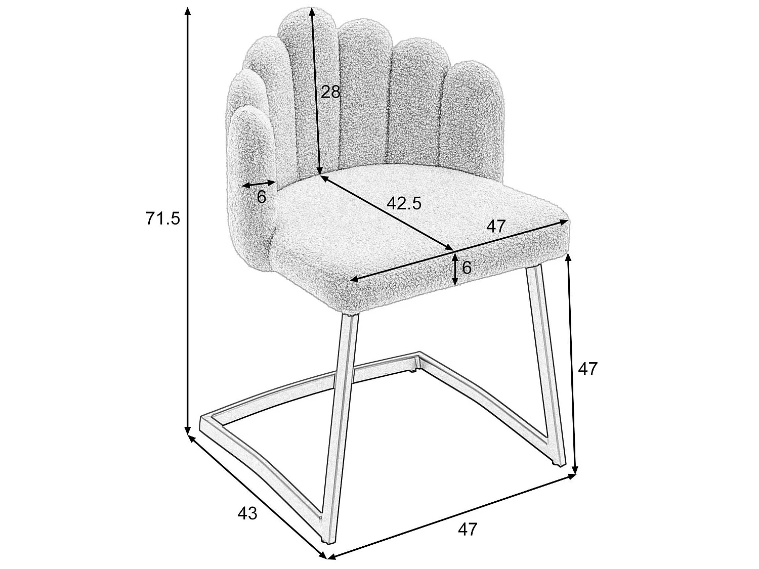 Stuhl 2er-Set – L-förmige Struktur – blütenblattförmige Rückenlehne – Kaschmir – Beige und Silber