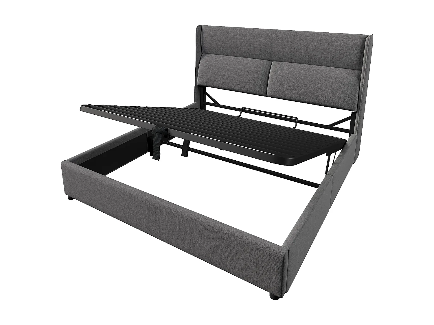 Gepolstertes Bett mit Stauraum 160x200 cm - mit verstellbarem Kopfteil - Lattenrost - Leinen - grau (ohne Matratze)