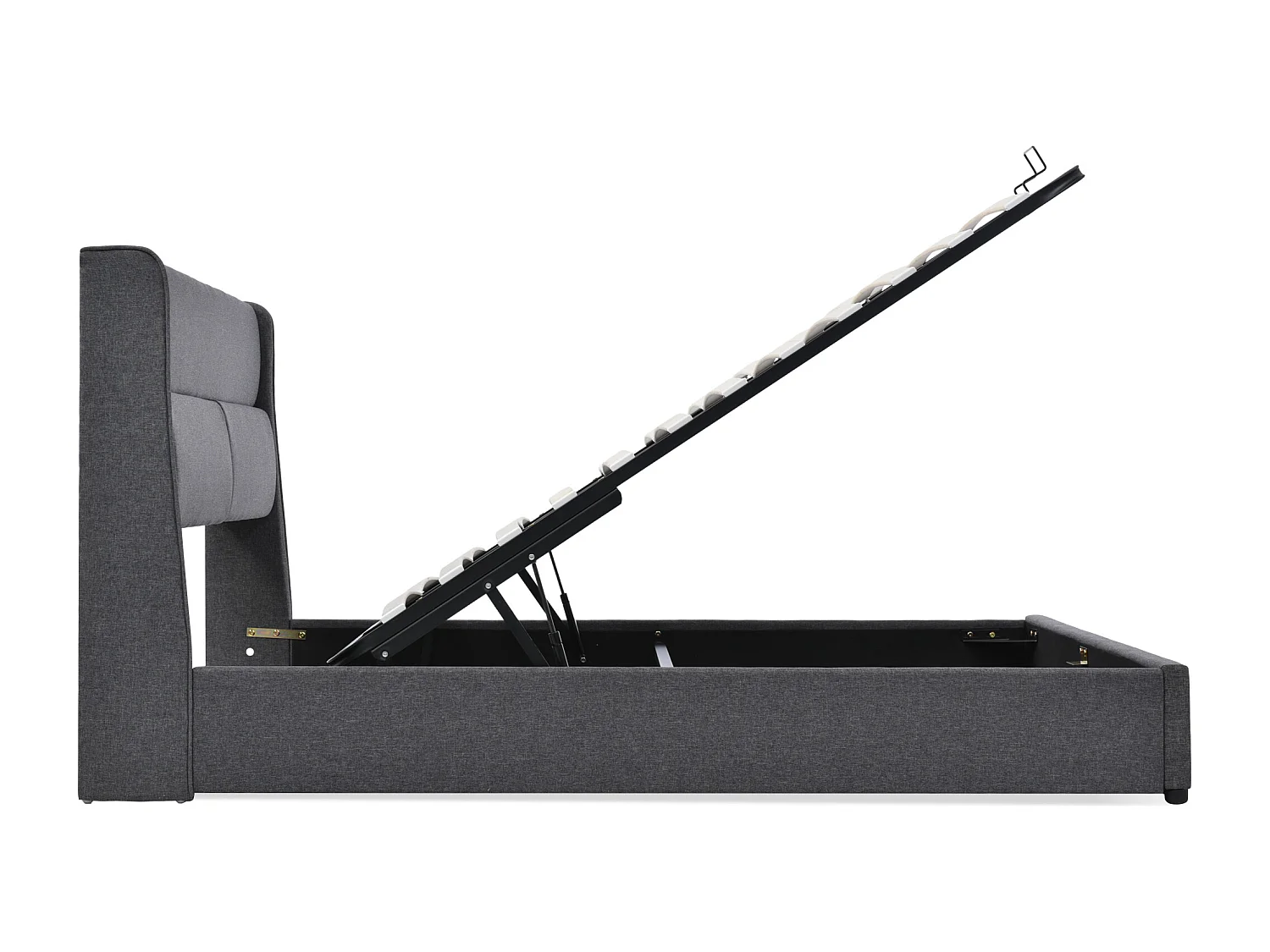 Lit coffre 140x200cm avec tête de lit réglable en tissu de lin - Gris