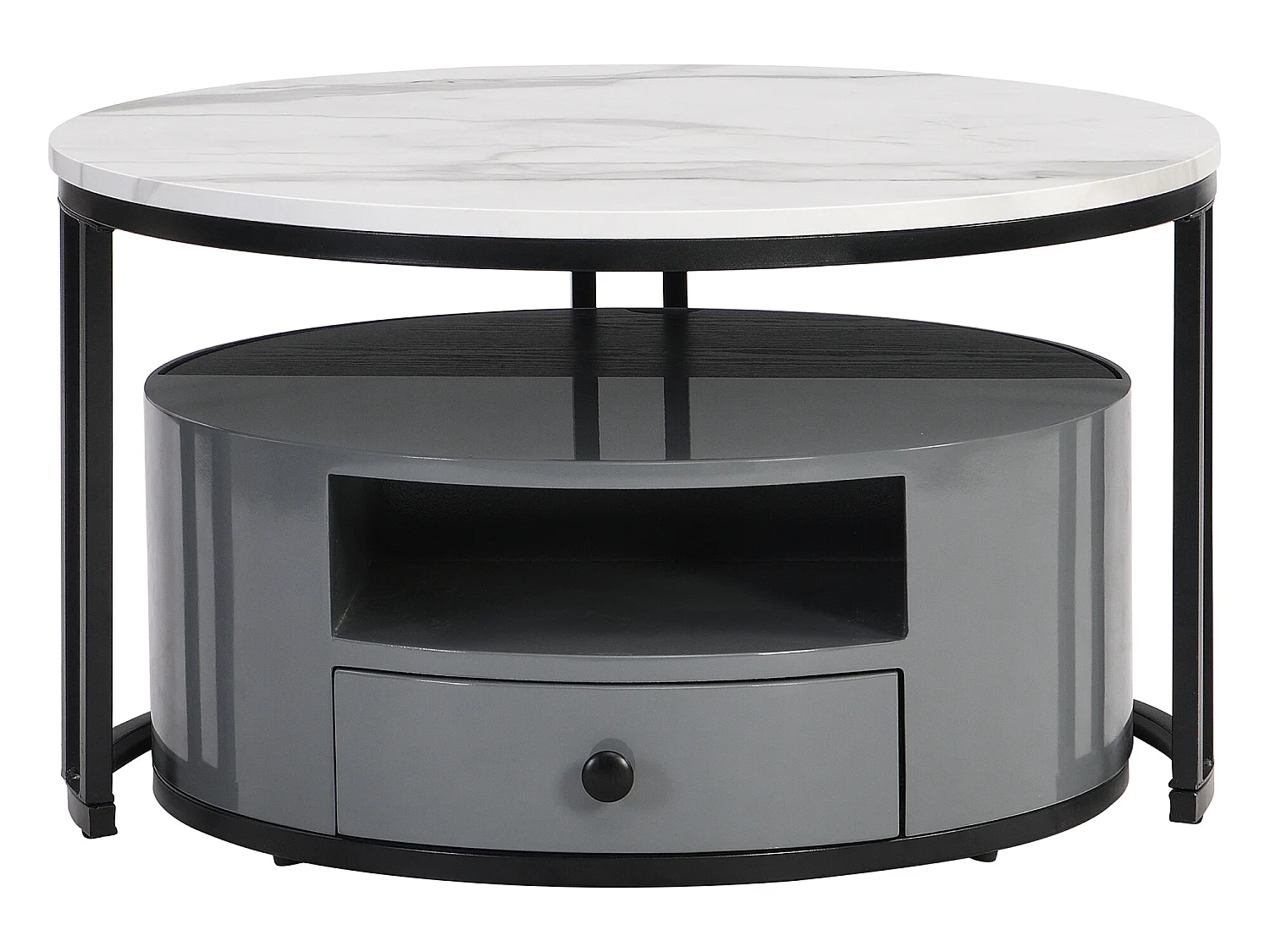 Set van 2 bijzettafels - PVC marmerlook - 1 lade en 1 nis - grijs