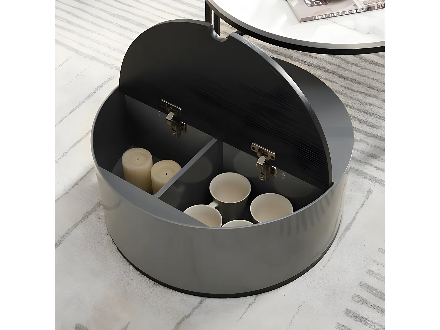 Set van 2 bijzettafels - PVC marmerlook - 1 lade en 1 nis - grijs