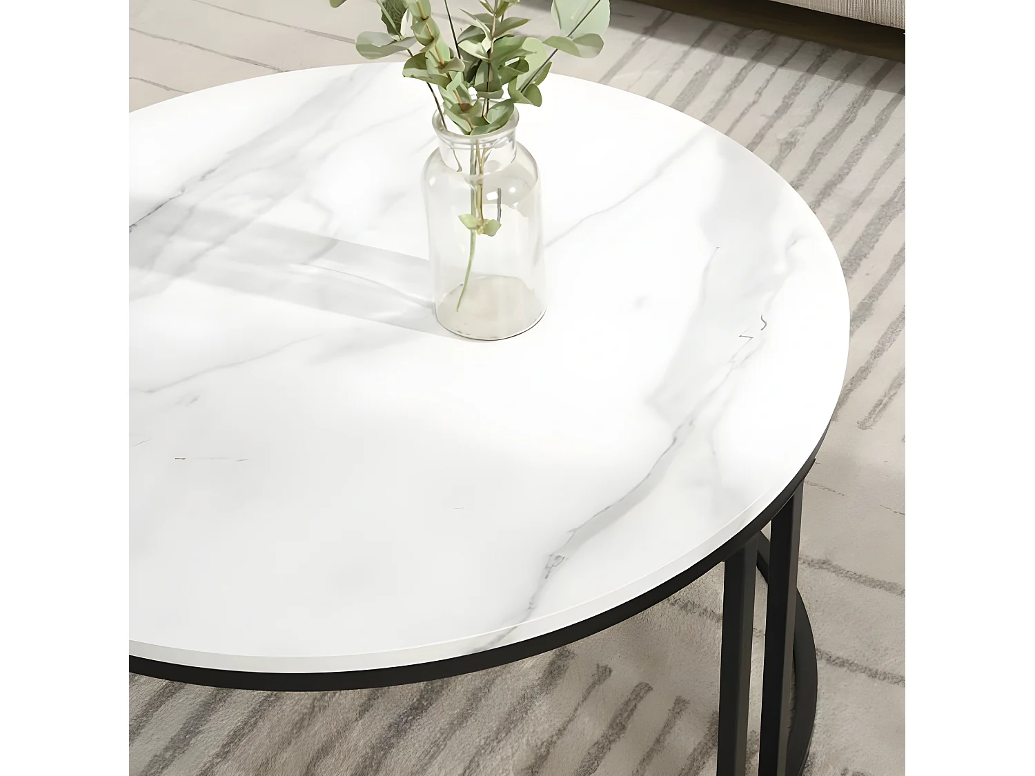 Set van 2 bijzettafels - PVC marmerlook - 1 lade en 1 nis - grijs