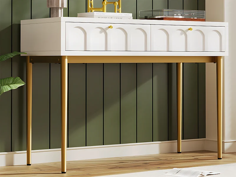 Coiffeuse avec 2 tiroirs - en Panneaux de particules - Blanc