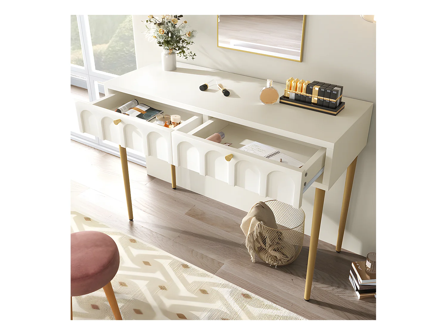 Kaptafel met 2 laden - in spaanplaat - Wit