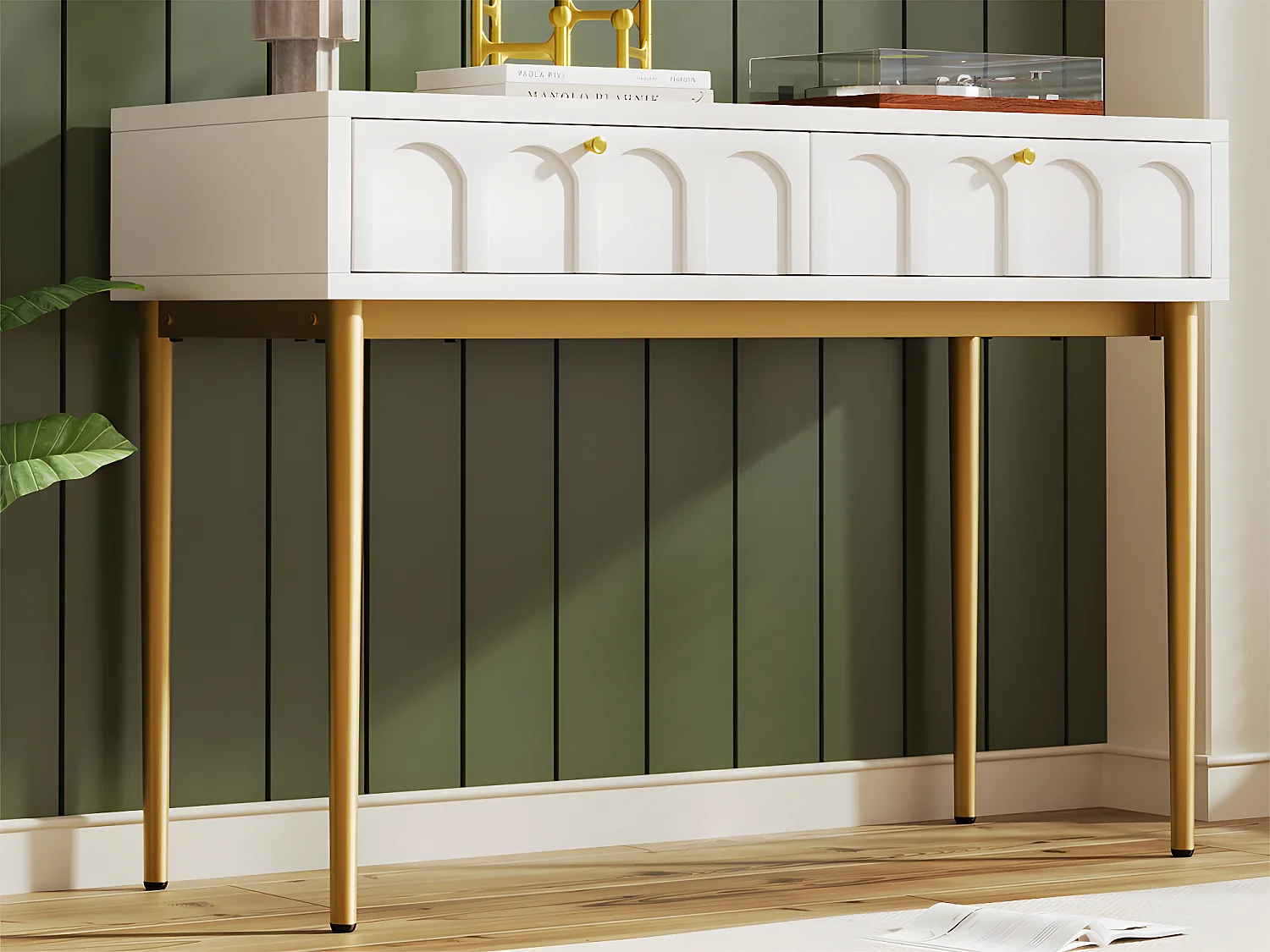 Coiffeuse avec 2 tiroirs - en Panneaux de particules - Blanc