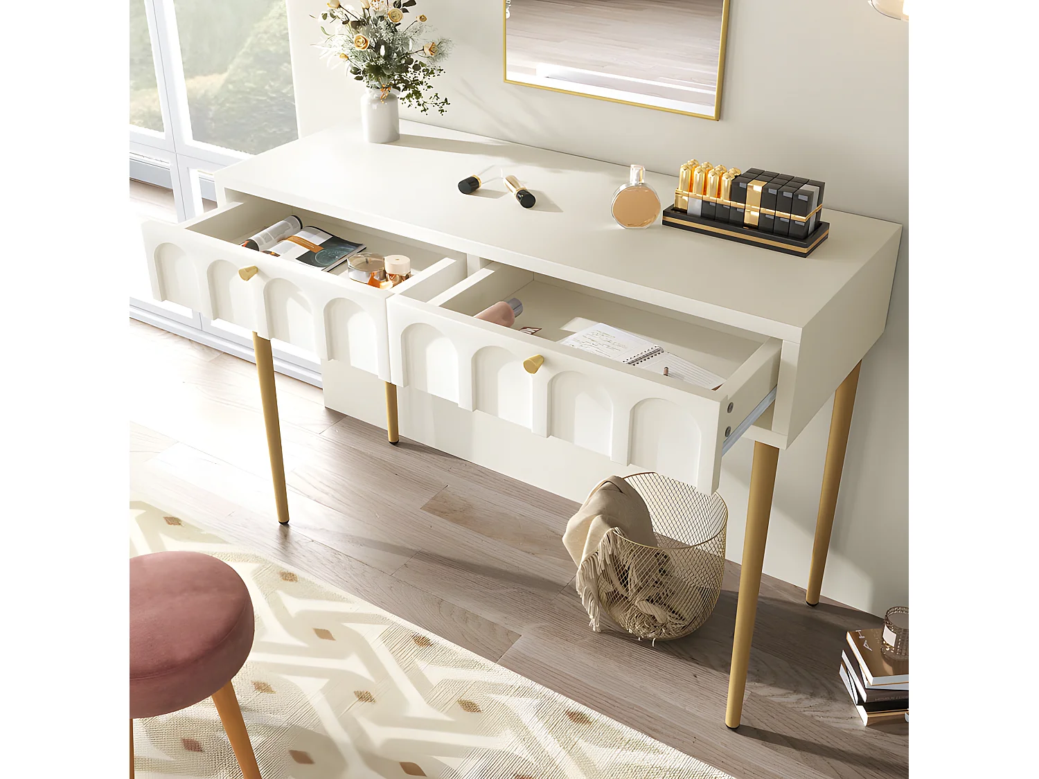 Coiffeuse avec 2 tiroirs - en Panneaux de particules - Blanc