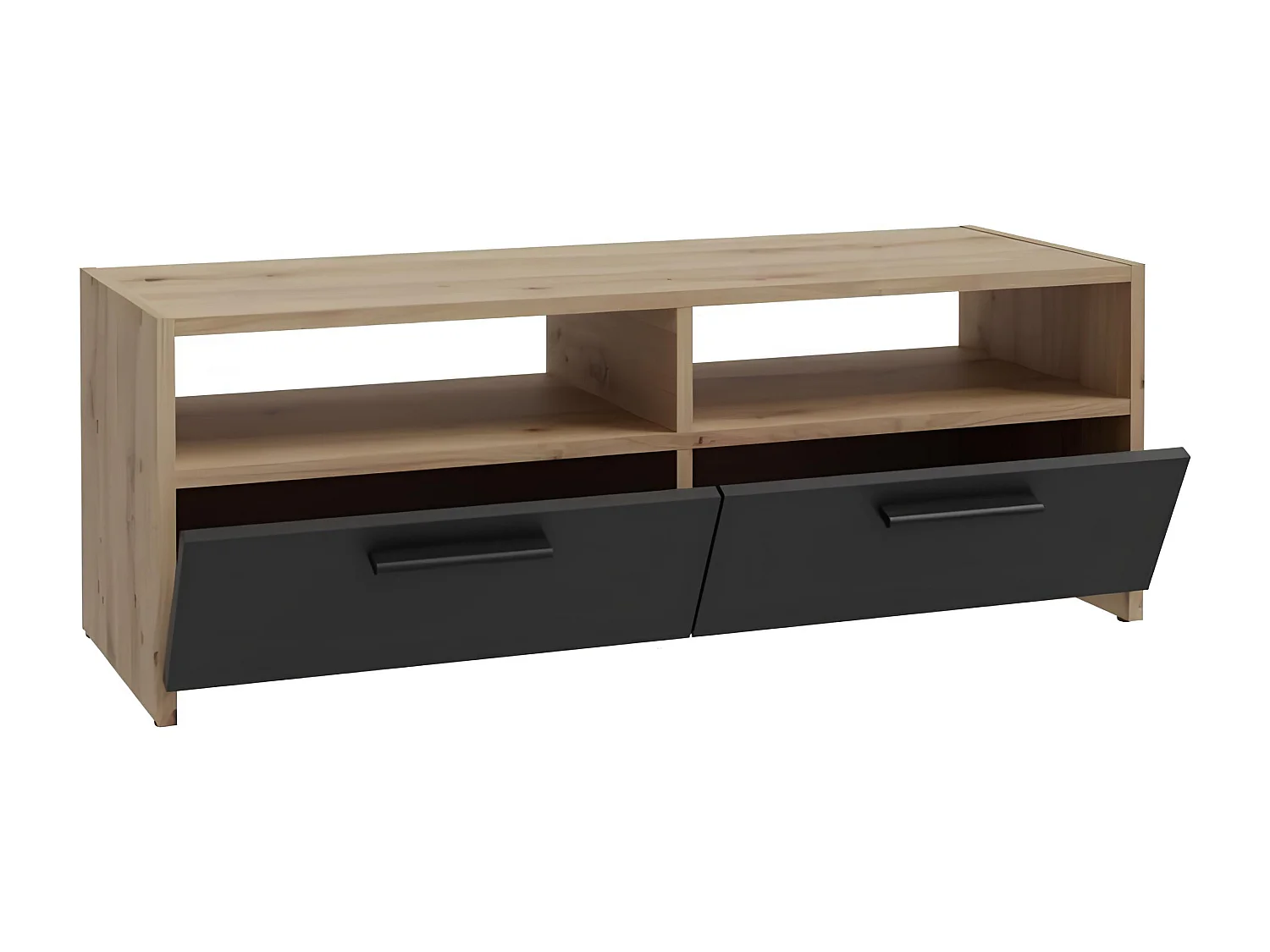 Mueble TV roble y negro - 2 solapas + 2 nichos - 95 x 36 x 34,5 cm