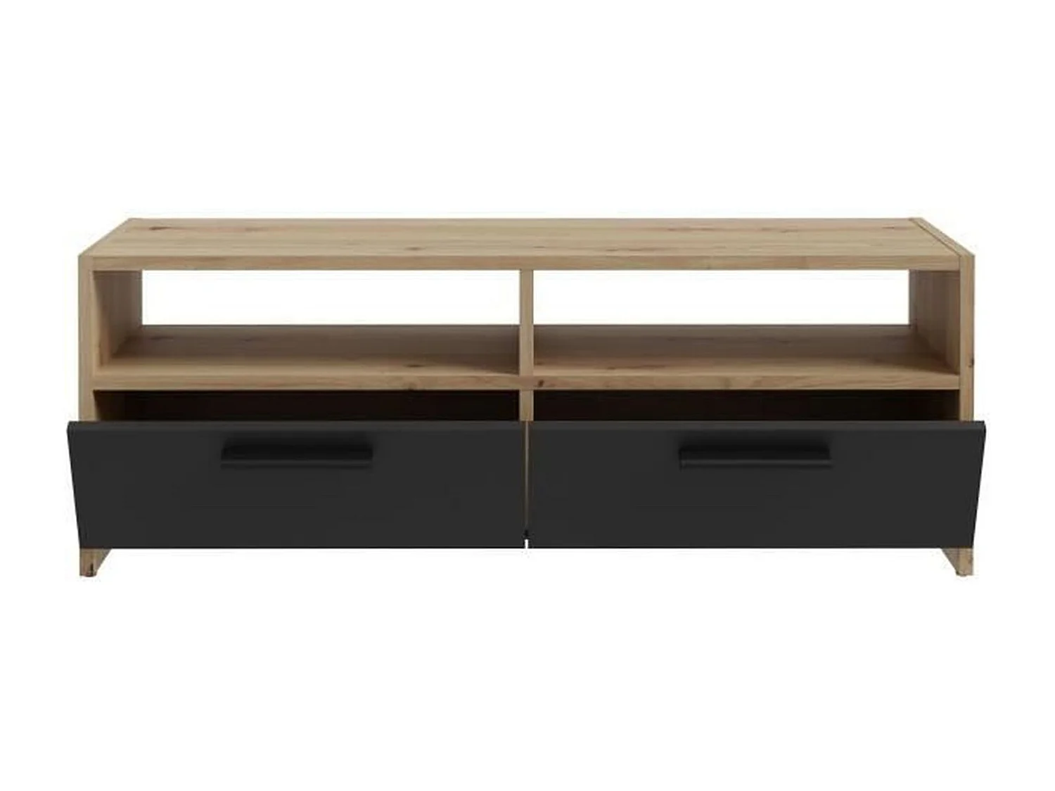 Mueble TV roble y negro - 2 solapas + 2 nichos - 95 x 36 x 34,5 cm