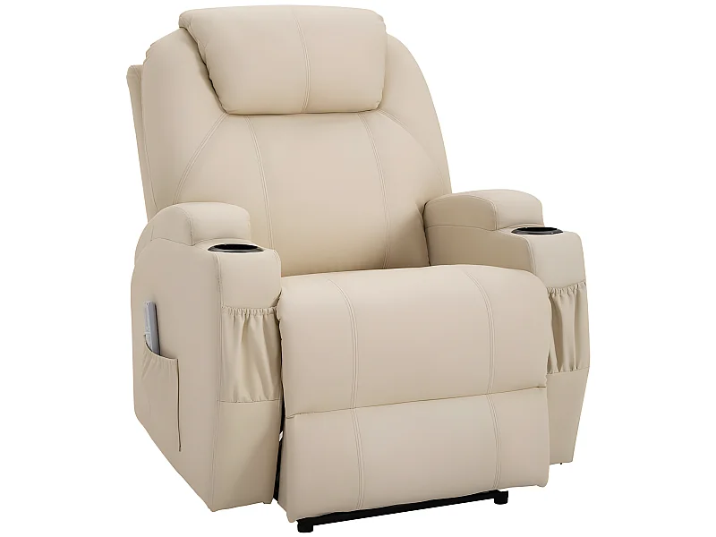 Fauteuil de relaxation éléctrique massant inclinable CHARLOTTE Crème