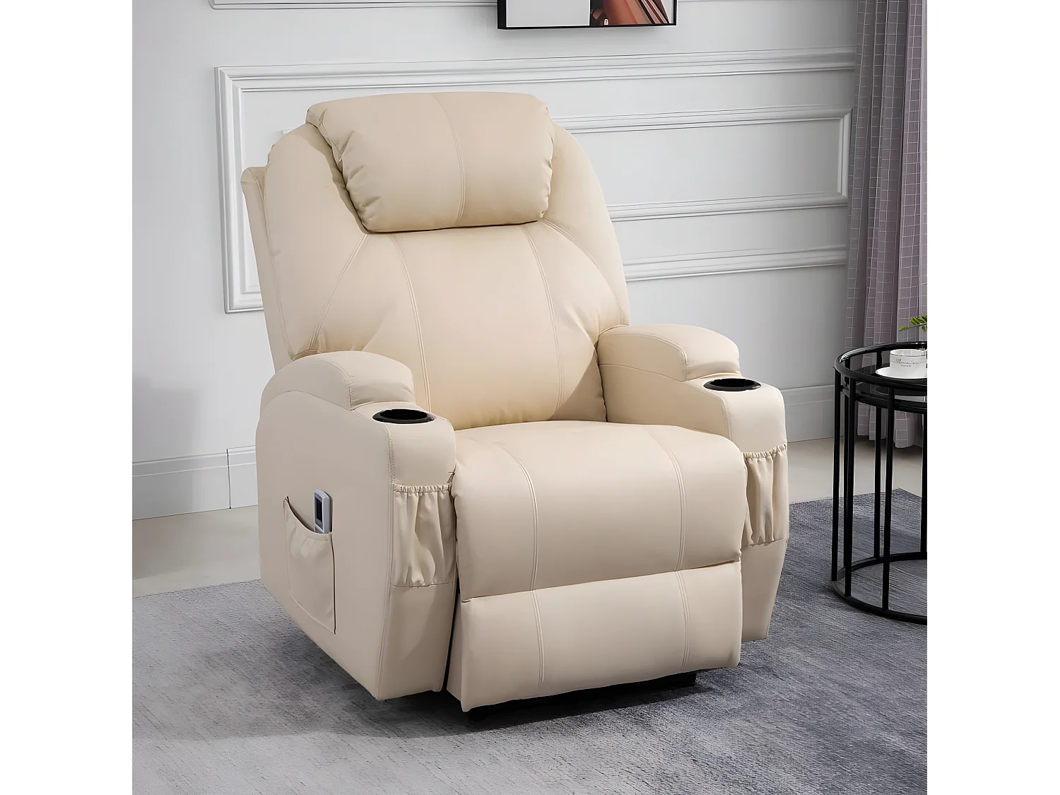 Fauteuil de relaxation éléctrique massant inclinable CHARLOTTE Crème