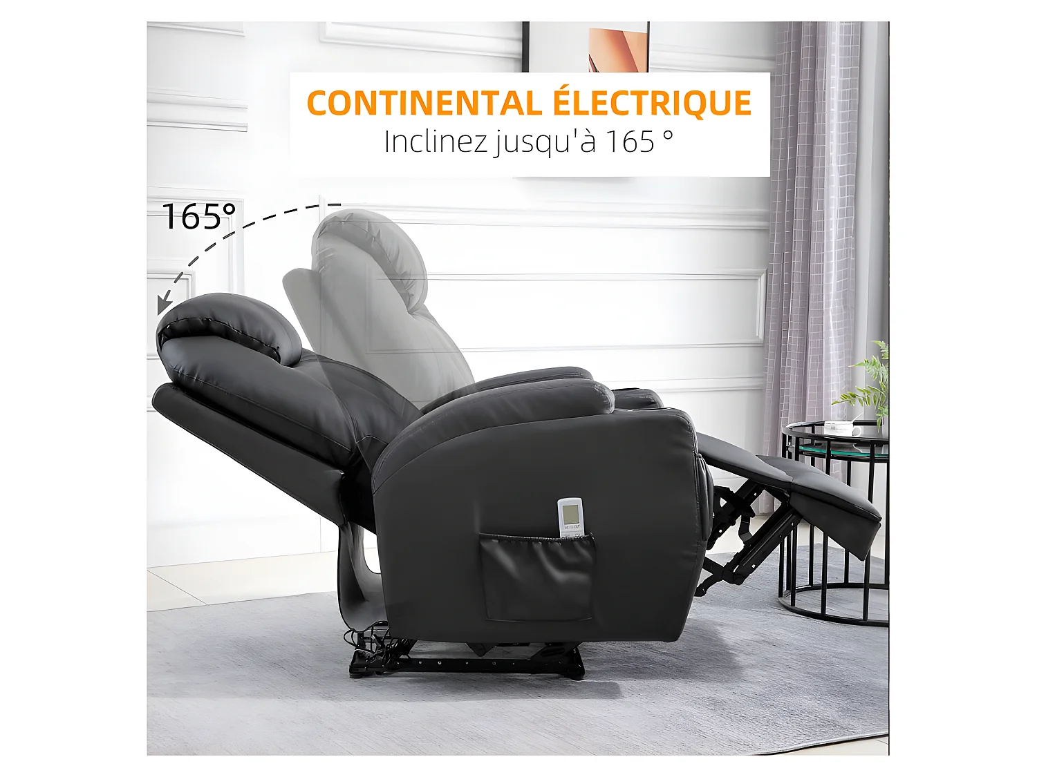 Fauteuil de relaxation électrique massant CHARLOTTE Noir