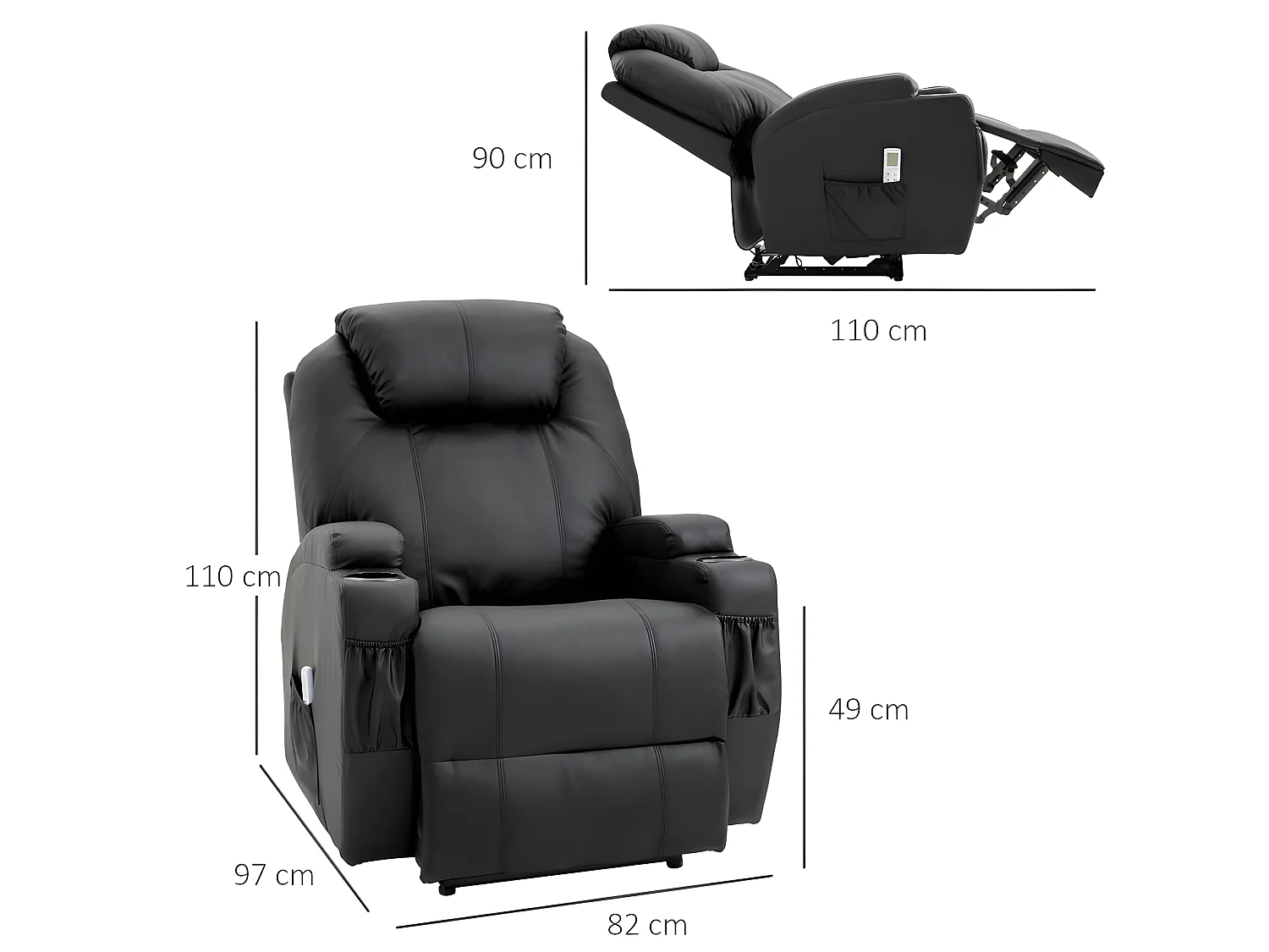 Fauteuil de relaxation électrique massant CHARLOTTE Noir