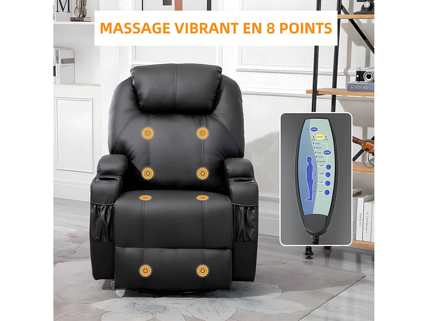 Fauteuil de relaxation électrique massant CHARLOTTE Noir
