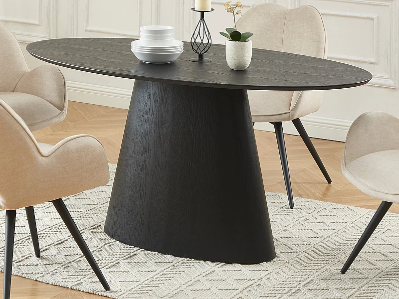 Table à manger 6 personnes placage frêne - Noir - ANTELADA