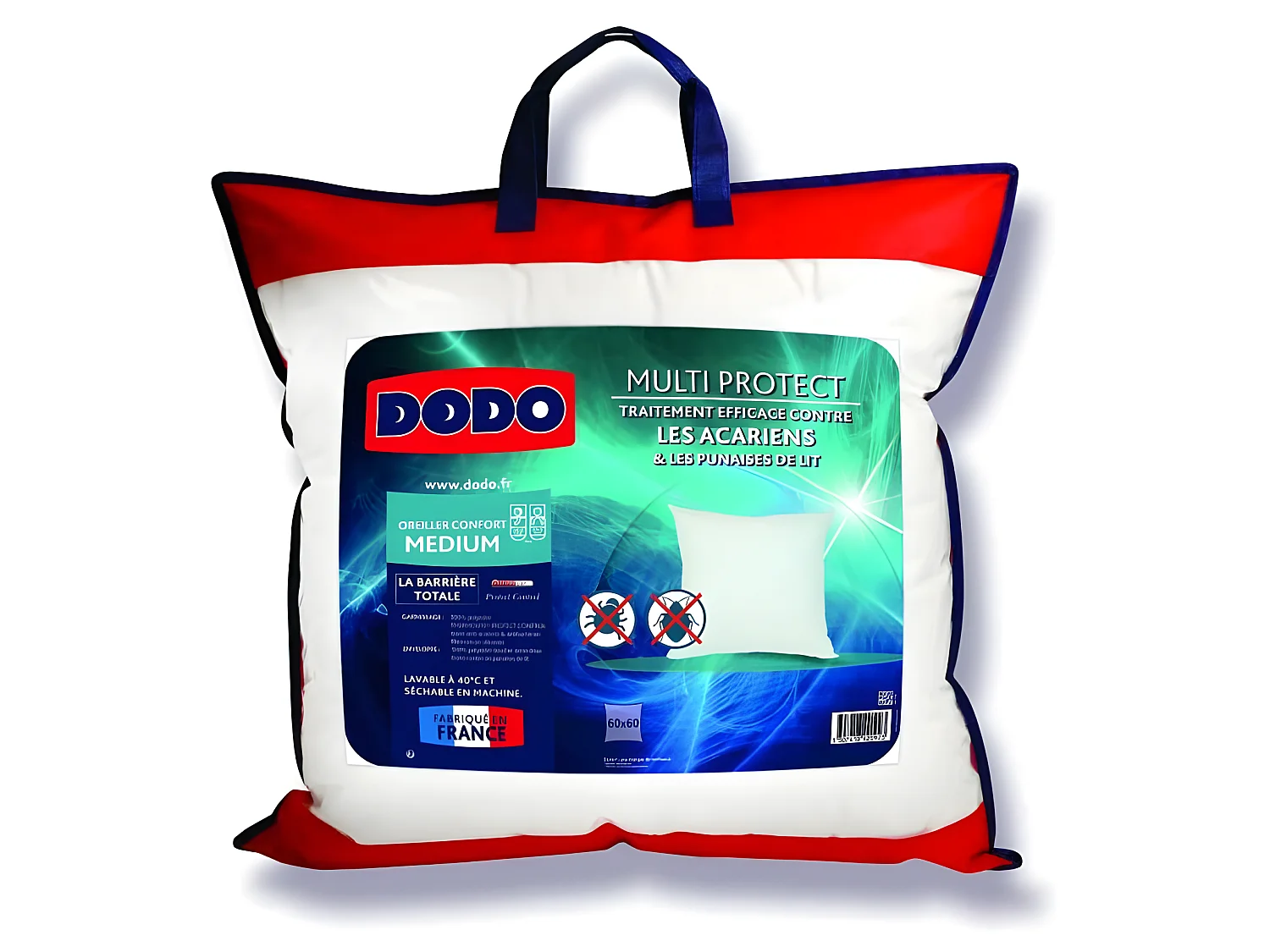 Oreiller Multiprotect 60x60 cm - 100% Polyester Anti-Acariens & Antibactérien, Toucher Extra Doux